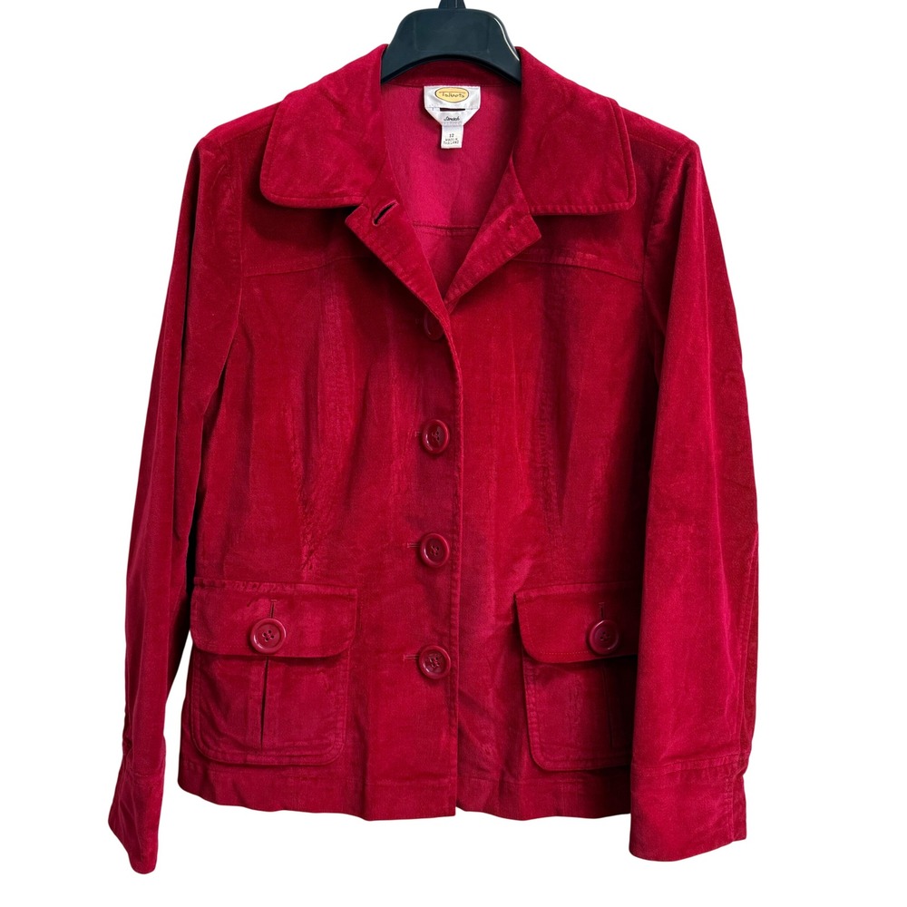 Talbots Red Corduroy Stretch Blazer Jacket Womens 12 Button Front Flap Pockets